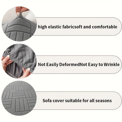 Sofa Cover, Deep Gray Stretch Seat and Chaise Slipcover with Elastic-Band Edge in Six Size Options