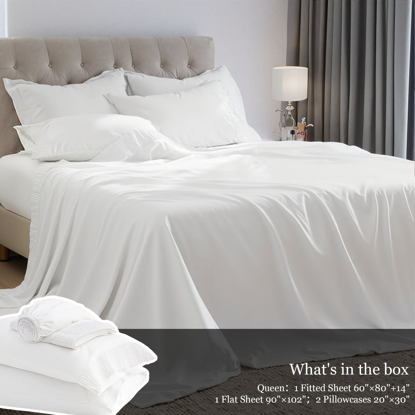 Sheet Set, Four-Piece Solid-Color Bedding with Deep-Pocket Fitted Sheet, Flat Sheet and Two Pillowcases