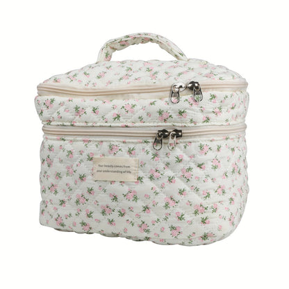Makeup Bag – Set 3 PCS Quilted Cotton Dual Layer Large Capacity Floral Coquette Aesthetic Travel Cosmetic Bag Women Toiletry Organizer…