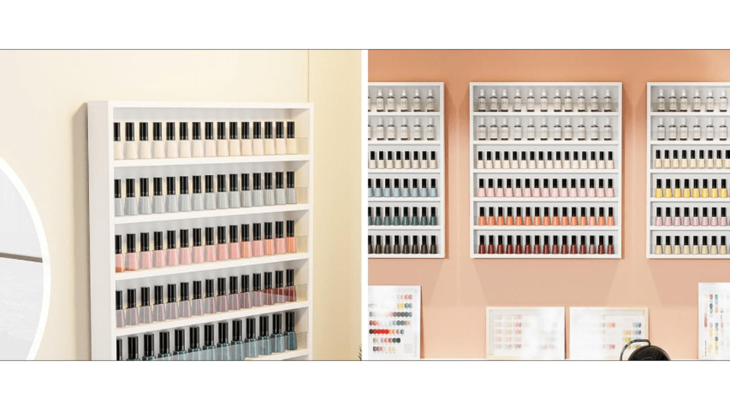Nail Polish Rack Wall Mount Organizer 6-Tier & 10-Tier with Acrylic Baffle – Salon Display Shelf for Nail Polish Storage, Home Nail Studio & Spa, Black White Pink