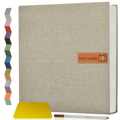 Self-Adhesive Linen Photo Album with 40- or 60-Page Options, Two Cover Sizes, Metal Pen and 12 Colors