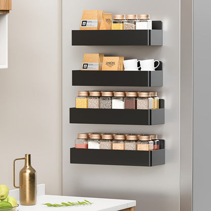 Magnetic Spice Rack for Refrigerator Wall Mounted Large Capacity Spice Organizer - Multifunctional Kitchen Storage Rack with Polished Finish, Easy Clean, Space Saving Fridge Spice Holder Black White