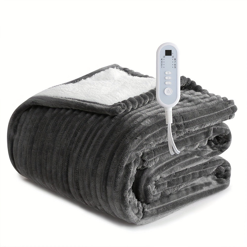 Electric Blanket with Temperature Control and Timer – Extra Large Flannel Heated Blanket, 8 Levels 10-Hour Auto-Off, Machine Washable, PTC+NTC Overheat Protection, Throw Twin Full Queen King