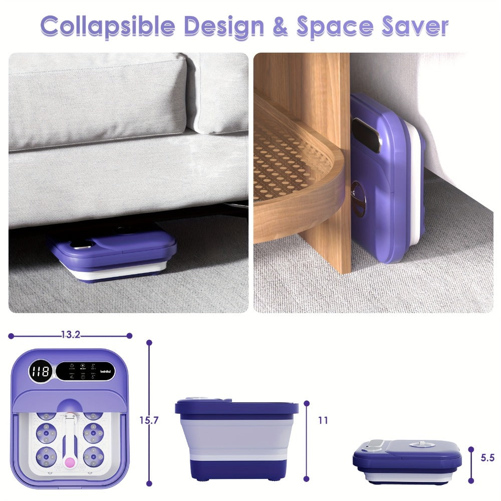 Collapsible Foot Spa with Heater, Temperature Control, Bubbles, Six Rollers and Two Color Options