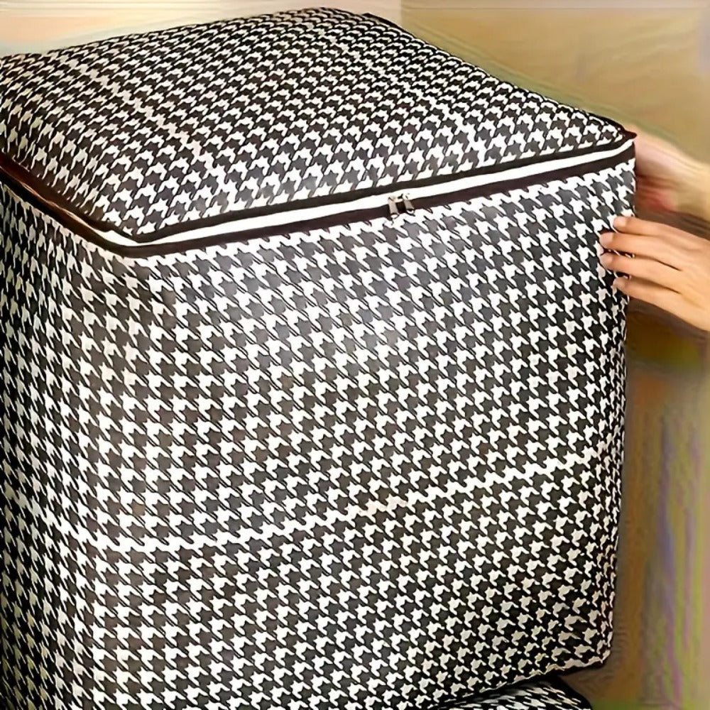 4pcs Large Storage Box Set with Lid & Handle – Black White Checkered, Stackable, Thickened Lining, Double Zipper, Under-Bed & Moving Organizer