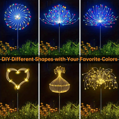 Solar Garden Light Firework Starburst Stakes with 8 Modes, Warm White or Colorful LED Options