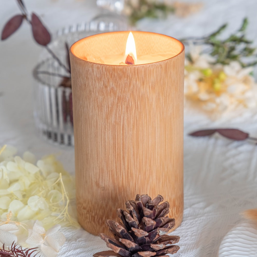Scented Candles in Carbonized Bamboo Jar – 60-Hour Long-Lasting Soy Wax Candle with Premium Fragrance – Aromatherapy Gift for Home Decor, Spa, Housewarming, Christmas, Mom & Friends (8 Scents)
