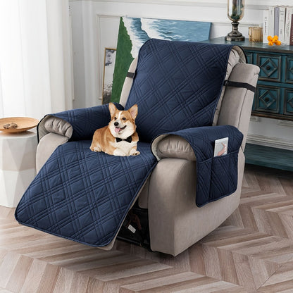 Chair Cover Quilted Recliner Throw with Side Pocket, Elastic Straps and Buckle in Ten Colors