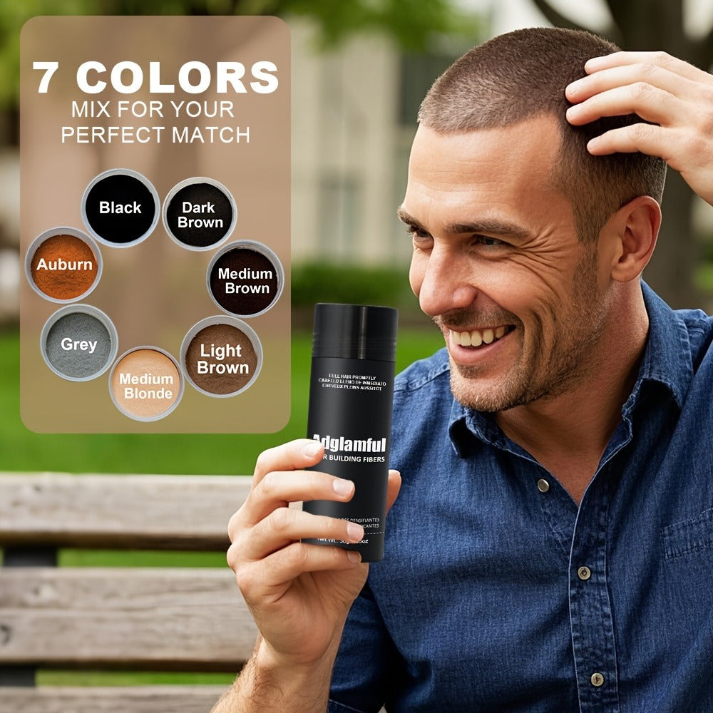 Large 30-Gram Hair Fiber Powder in Black or Dark Brown with Tall Shaker-Style Container Design