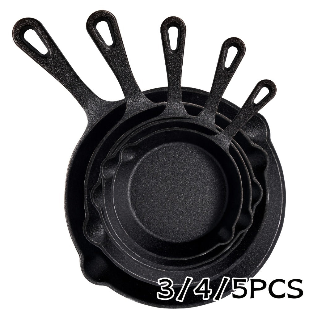 Nested Cast Iron Skillet Set with Long Handles, Pouring Lips and Choice of 3, 4 or 5 Graduated Pans