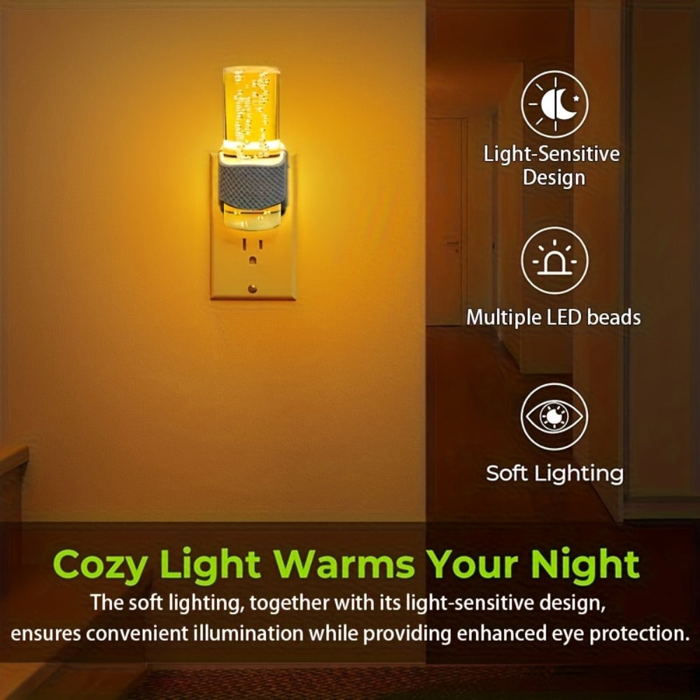 Two-Pack 3000K Plug-In Night Lights with Bubble-Pattern Shades, Light Sensors and Black or White Bases
