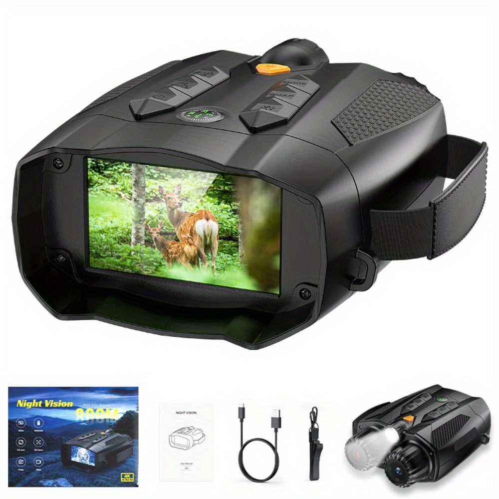 Night Vision Goggles with Built-In 3W IR Illuminator | 200MP HD, 10X Digital Zoom, 5W IR Light, 6-Hour Battery | Hands-Free Wearable for Hunting, Survival, Wildlife & Nighttime Outdoor Adventures