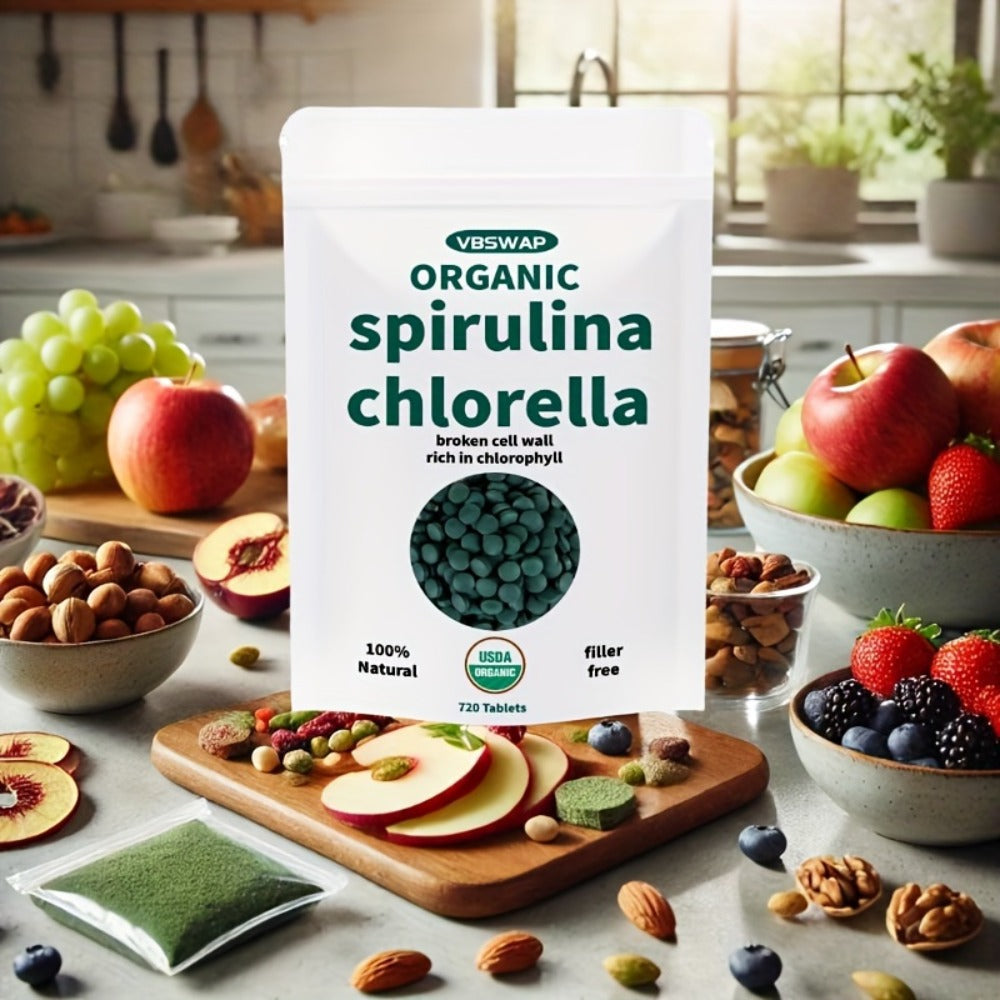 Organic Chlorella & Spirulina Tablets 720 Count – 4 Month Supply, 50/50 Superfood Blend, Cracked Cell Wall, Vegan Protein, No Fillers | Daily Green Supplement | ShopVora UK