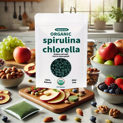 Organic Chlorella & Spirulina Tablets 720 Count – 4 Month Supply, 50/50 Superfood Blend, Cracked Cell Wall, Vegan Protein, No Fillers | Daily Green Supplement | ShopVora UK