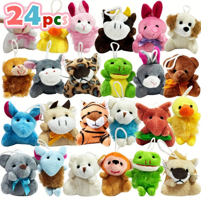 Mini Animal Plush Keychain 24 Pack Bulk — Small Stuffed Animals Assorted Random Colors, Party Favors for Kids, Carnival Prizes, Classroom School Gifts, Goody Bag Fillers, Christmas Easter Halloween Valentine