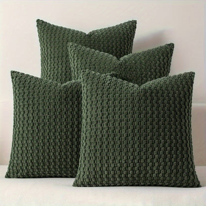 Four-Piece Textured Velvet Pillow Cover Set, 20 x 20 Inches with Coordinated Boho Geometric Patterns