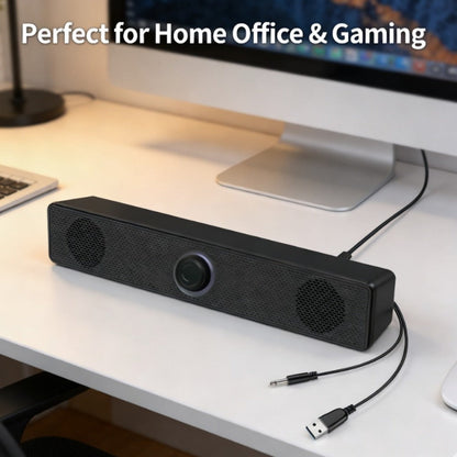 USB Wired Computer Soundbar Speaker for PC Desktop Laptop Monitor, Stereo Surround Sound Bar with Knob Volume Control