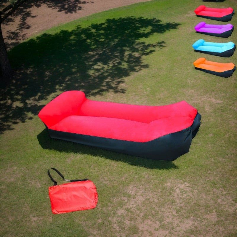 Two-Tone Inflatable Air Lounger with Storage Bag in Red, Blue or Purple with Black Base Options
