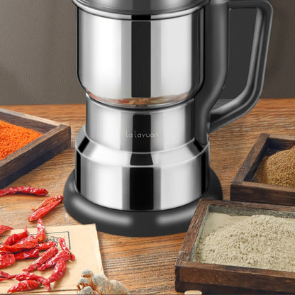 Electric Coffee Grinder with Stainless Blade, Press-Button Control and Stainless Steel or Silver Finish
