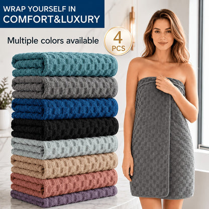 Oversized Bath Towel Set 800GSM 32x64 Inch Extra Large Microfiber - Ultra Soft Quick Dry Striped Spa Grade | Single or 4pcs Random Color | Beige White Light Blue Dark Gray | Modern Coastal Home Gift