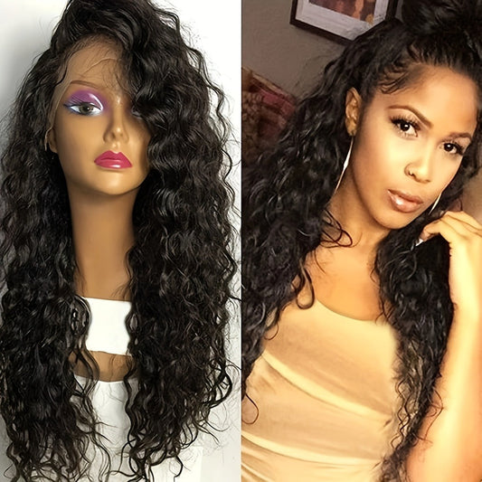Loose Curly Lace Front Wig for Black Women — 26 Inch 13x4 Glueless Synthetic Hair, Natural Black, Heat Resistant, Hair Replacement, Long Curly Wig for Daily Wear & Party