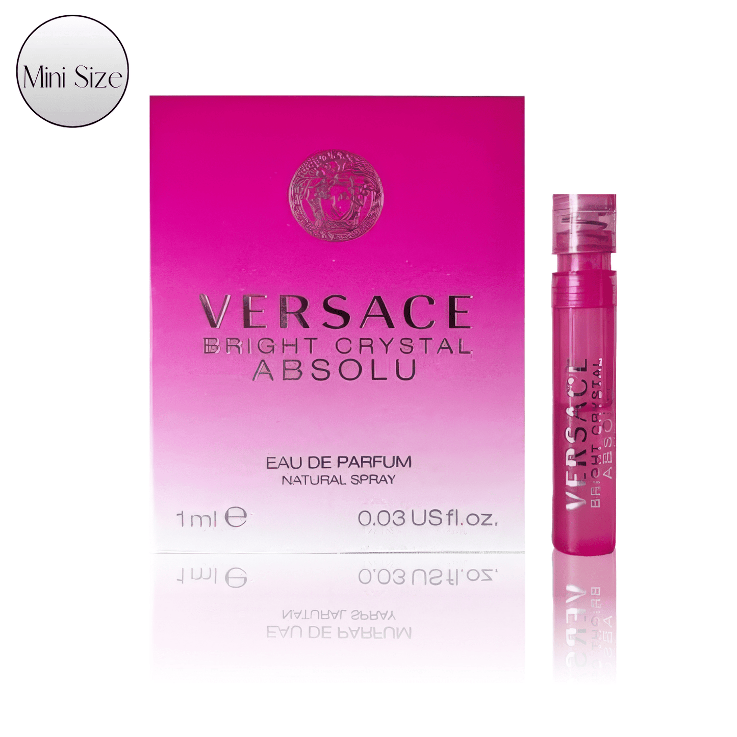 Versace Bright Crystal Absolu Eau de Parfum Mini Spray Vial, 1ml with 0.03 fl oz Pink Sample Card