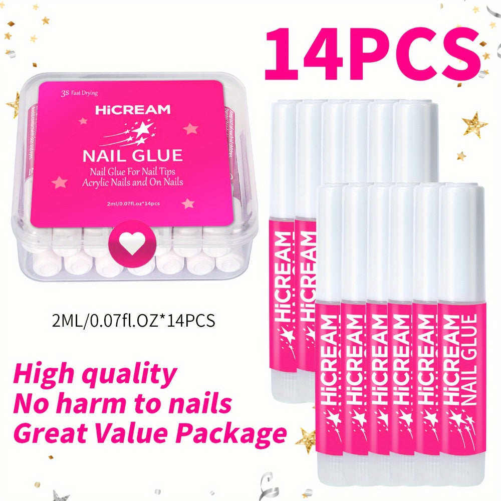 Nail Glue Set, MICHAN 14- or 28-Piece Configurations with 2ml Squeeze Tubes and Optional 7ml Brush Bottles