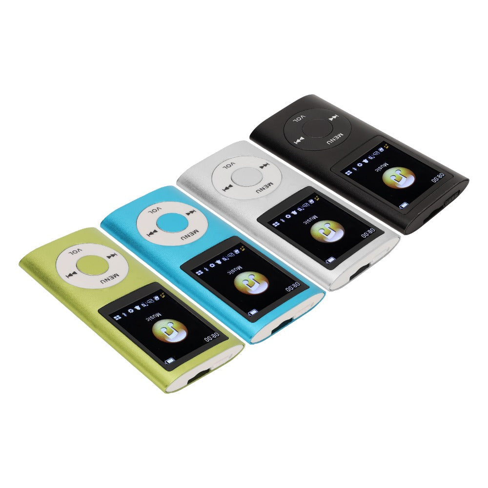 Slim MP3 Player with 64GB Card Support, 1.8-Inch LCD, Earphones and Cable in Silver, Black, Blue or Green