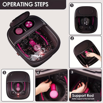 Collapsible Foot Spa Bath with Heat, Bubbles, Remote Temperature Control and Three Attachments