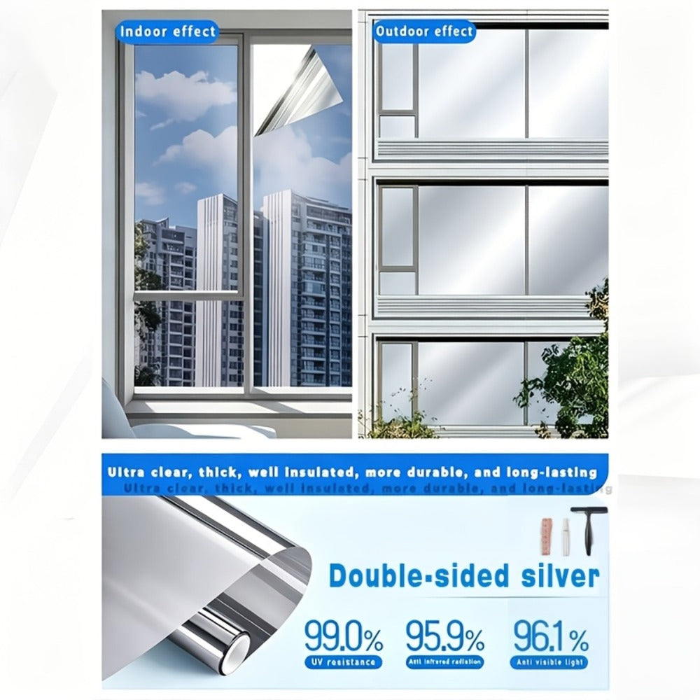 One Way Window Film Static Cling No Glue UV Blocking Heat Control Reflective Mirror Film for Home Office Bathroom