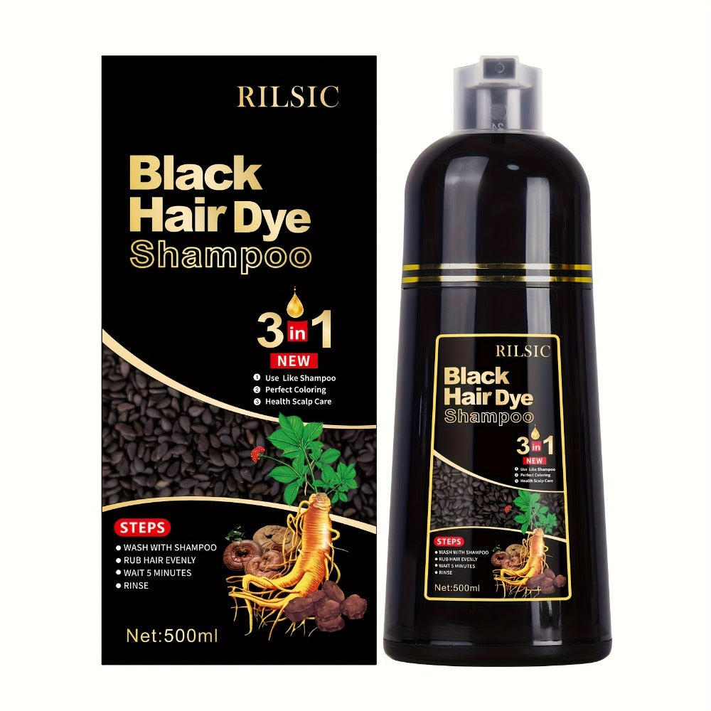 Hair Color Shampoo, RILSIC 3-in-1 500ml Pump Bottle with Black, Brown, Chestnut and Dark Brown Options