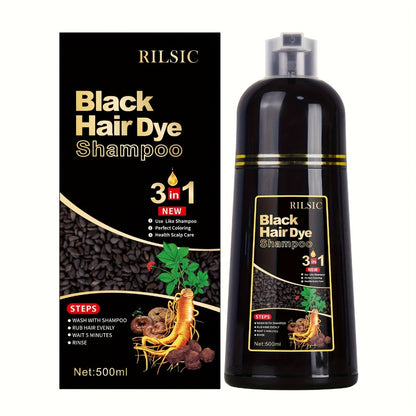 Hair Color Shampoo, RILSIC 3-in-1 500ml Pump Bottle with Black, Brown, Chestnut and Dark Brown Options