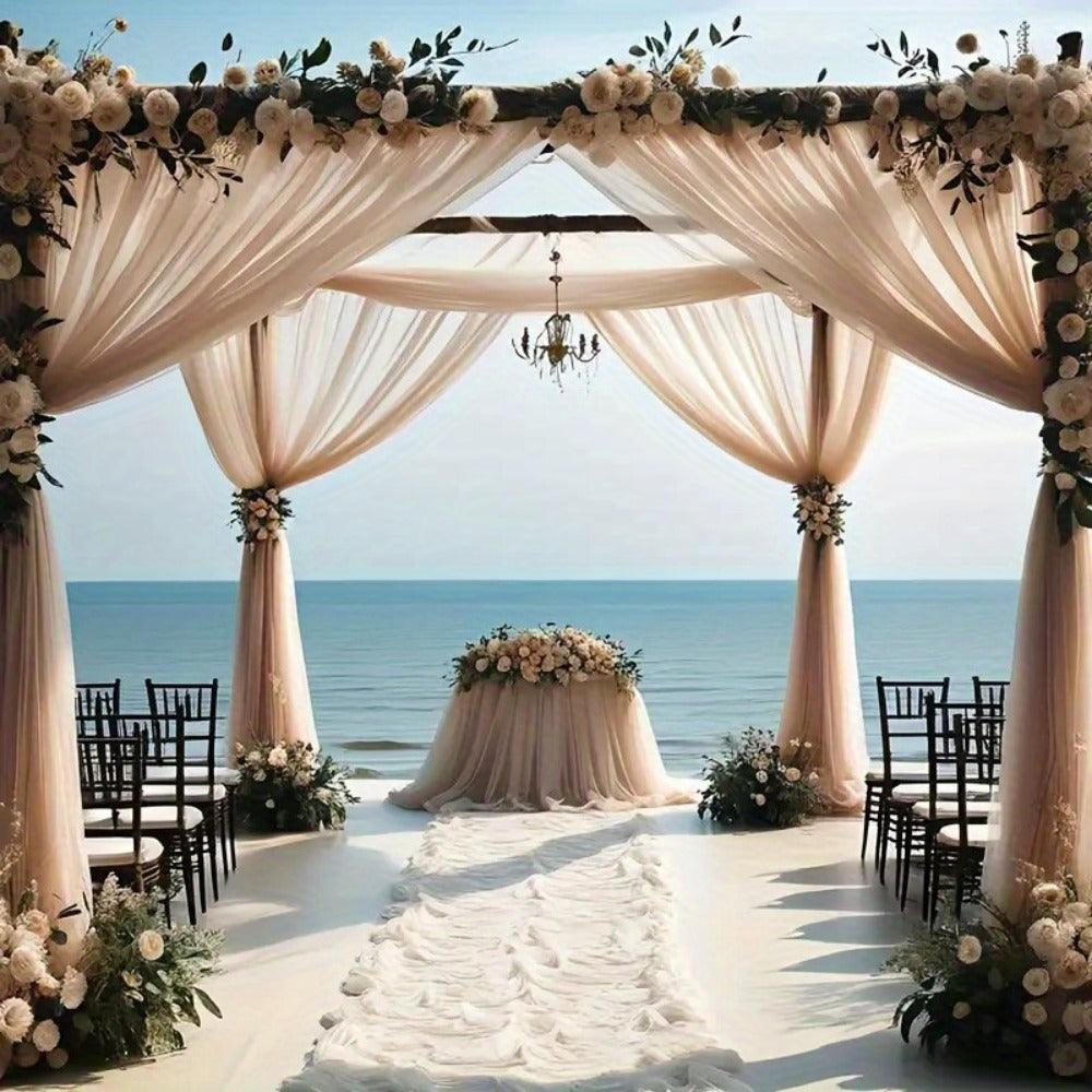 Six-Roll Polyester Tulle Fabric Set, 29.9 x 197.6 Inches per Roll, in White or Champagne Color Options