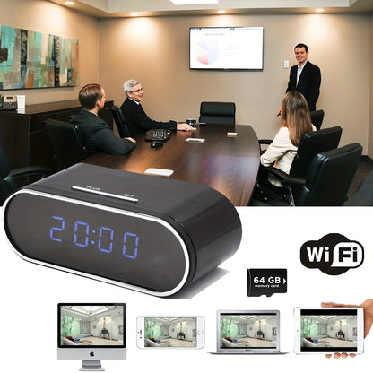 1080P WiFi Clock Camera Battery Powered, Hidden Nanny Cam with 64GB Memory Card Included, Night Vision, Motion Detection, Loop Recording, 2.4GHz Wireless, Remote Live View for Home Office Warehouse