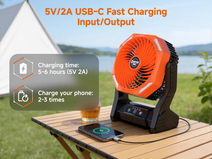 Camping Fan 20000mAh Tabletop and Hanging Fan with 4 Speeds, 3-Level LED Light and 180° Vertical Swing