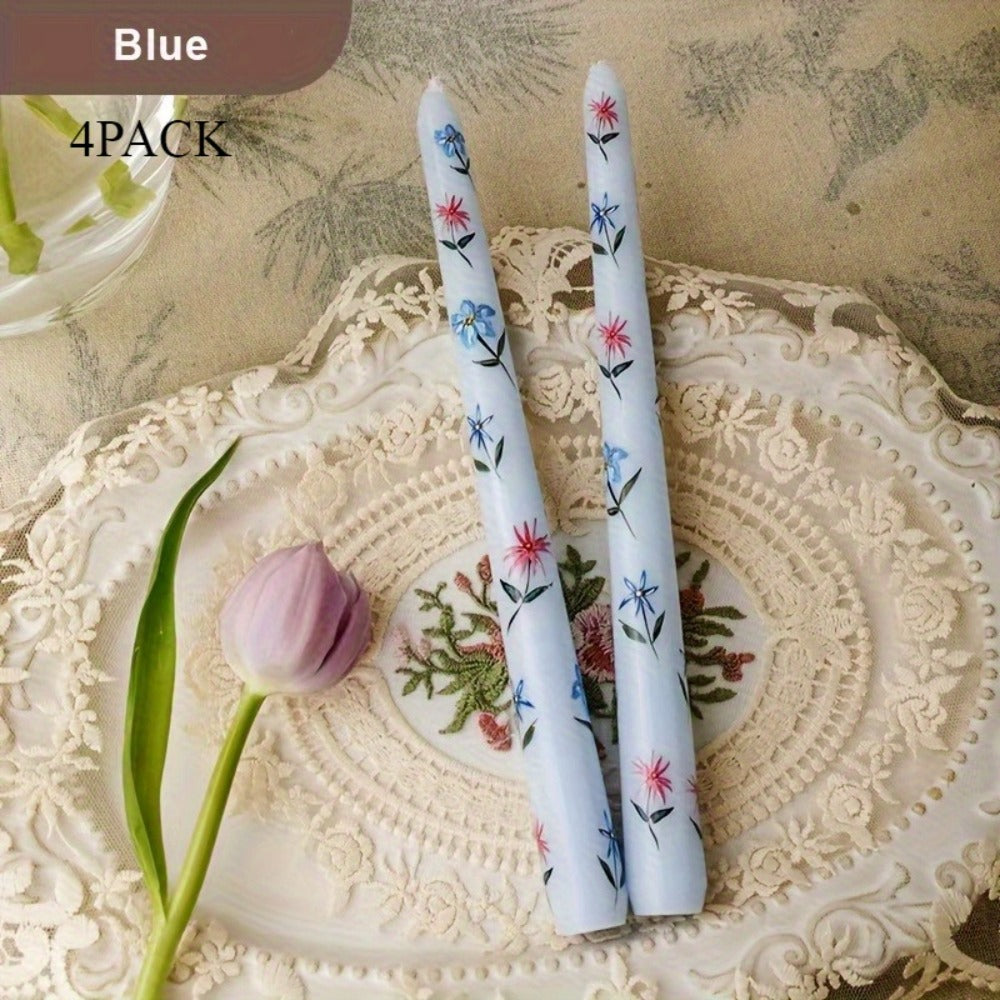 Patterned Taper Candle Set with 9.84-Inch Height in Green, Purple, Blue or Pink and Two- or Four-Piece Options