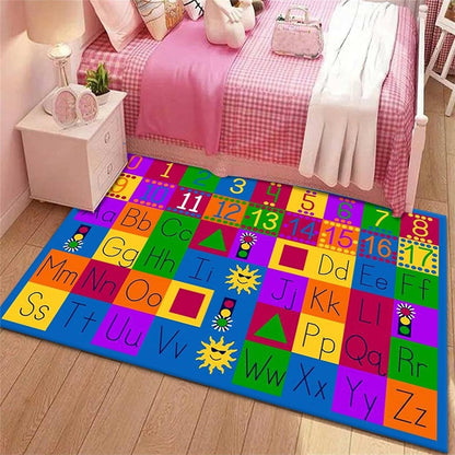 Area Rug 4x6 Kids Educational ABC, Numbers, Math Symbols and Animal Print for Playroom or Class