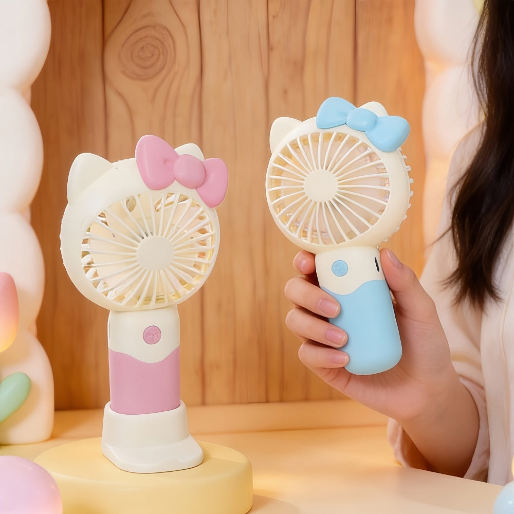 Hello Kitty Graphic Handheld Fan with USB Charging, Detachable Desk Base and Three Color Options