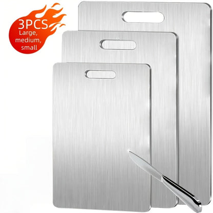 Titanium Cutting Board Set 3-Piece Pure Titanium Kitchen Cutting Boards Large Medium Small – Double-Sided Durable Metal Cutting Board, Antibacterial & Easy to Clean, Professional Kitchen Chopping Board