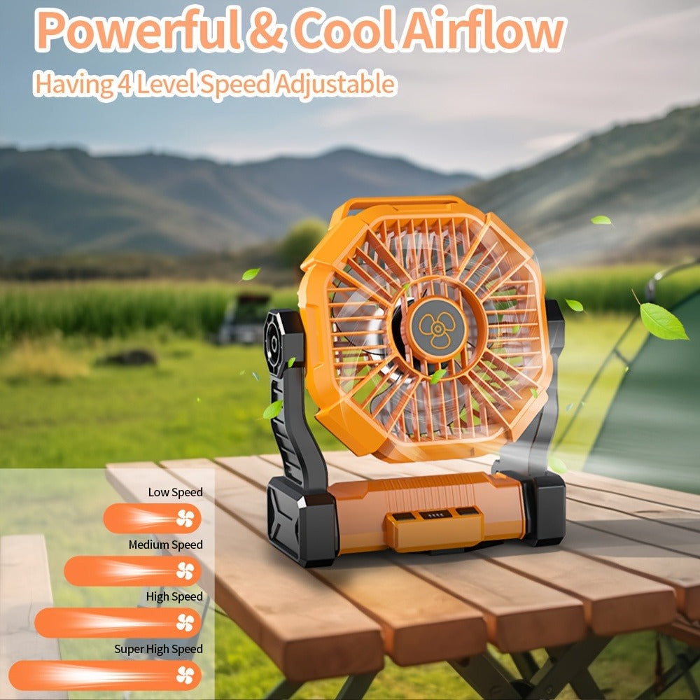 20000mAh-Label Camping Fan with Hanging Hook, LED Lantern and Six Color Checkout Options Pictured