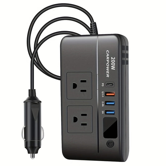 200W Car Power Inverter DC 12V to AC 110V with USB-C PD 20W & QC3.0 Fast Charging