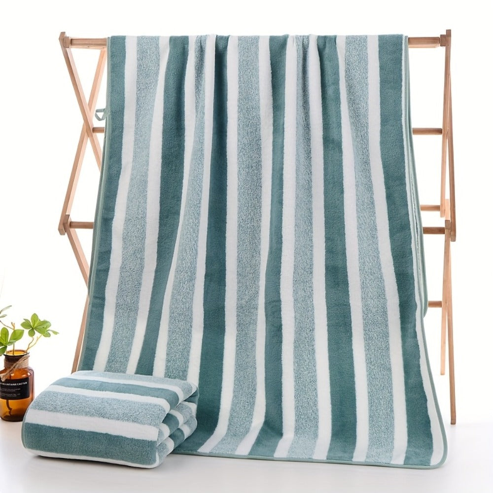 Bath Towels Set 1 or 4 Pack 346GSM Polyester Striped Towels 70 x 140cm in Four Colors for Home and Guest Use