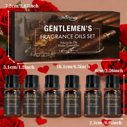 Essential Oil Set for Men 6 Pack 0.34oz Each Aromatherapy Oils for Diffuser Humidifier Skin Massage Valentines Day Gift Mature Masculine Scents
