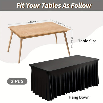 Pleated Rectangle Table Skirts in Black or White with One-, Two- or Four-Piece and Four-Foot Options