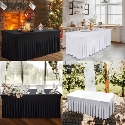 Tablecloth with Skirt for Rectangular Tables, Anti-Wrinkle Table Cover in Black, White & Red, Elegant Table Skirt for Wedding