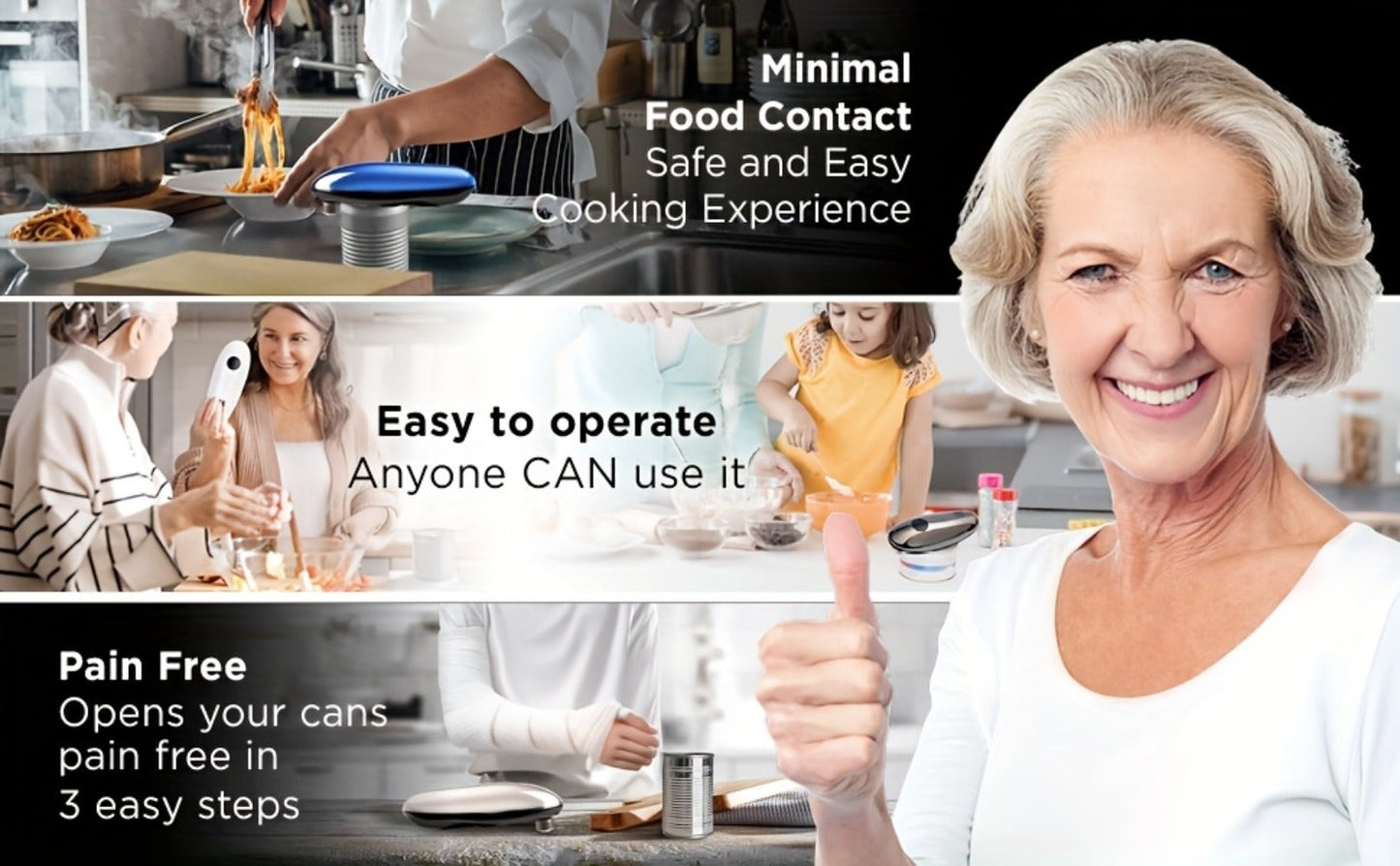 Electric Can Opener One Touch – Automatic 360° Rotation for All Can Sizes, Smooth Safe Edge, Battery Operated, Ideal for Seniors & Arthritic Hands, Kitchen Gadget