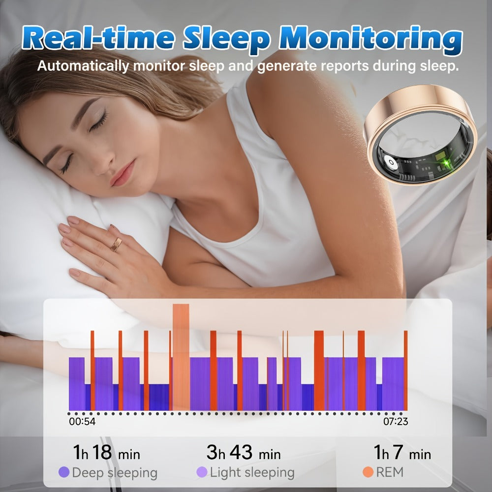 Smart Ring Health & Fitness Tracker Titanium – IP68 Waterproof, Sleep Heart Rate Step Calorie Stress Monitor, BLE 5.3 Magnetic Charging, Android iOS Compatible | Men Women Gift | Black Silver