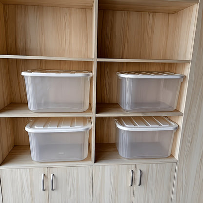 Stackable Storage Bins with Lids 4 Pack Clear Plastic Lidded Containers 46QT Large Organizer Boxes for Pantry Kitchen Bathroom Office Bedroom Closet Garage Seasonal Holiday Storage