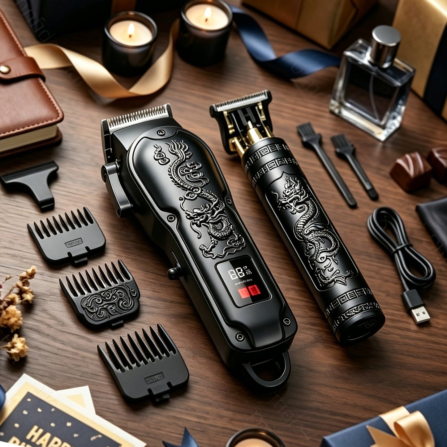 USB Precision Hair Clipper Set for Men – Wireless Electric Clippers & Nose Trimmer Shaver, 2/4pcs Professional Cordless Grooming Kit for Personal Use, Hairdressing & Barber Gift