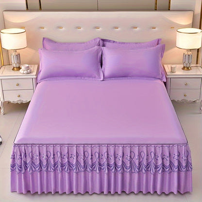 Macrame Lace Bed Skirt Set 3pcs – Double Layer Non-Slip Bed Skirt with 2 Pillowcases All Seasons Twin Full Queen King